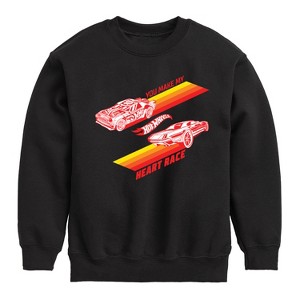 Boys' - Hot Wheels - Valentine's You Make My Heart Race Graphic Long Sleeve Fleece Sweatshirt - 1 of 4