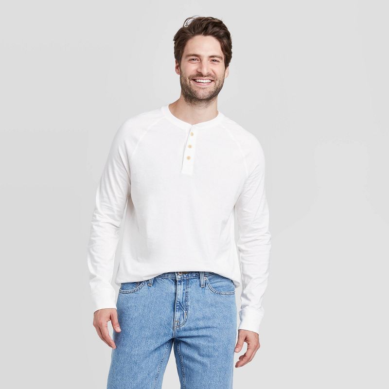 Men&#39;s Regular Fit Long Sleeve Henley Jersey T-Shirt - Goodfellow &#38; Co&#8482; White XXL, 1 of 4