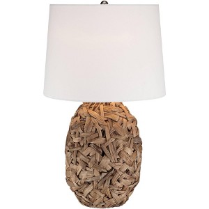360 Lighting Nantucket Modern Coastal Table Lamp 26" High Natural Woven Seagrass White Drum Shade for Bedroom Living Room House Bedside Nightstand - 1 of 4