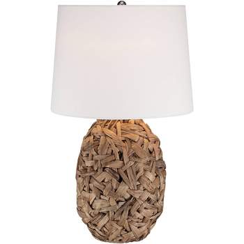 360 Lighting Nantucket Modern Coastal Table Lamp 26" High Natural Woven Seagrass White Drum Shade for Bedroom Living Room House Bedside Nightstand