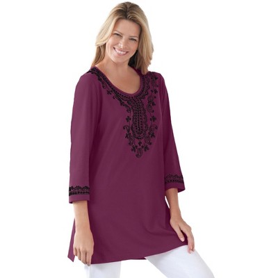 Woman Within Plus Size Embroidered Knit Tunic