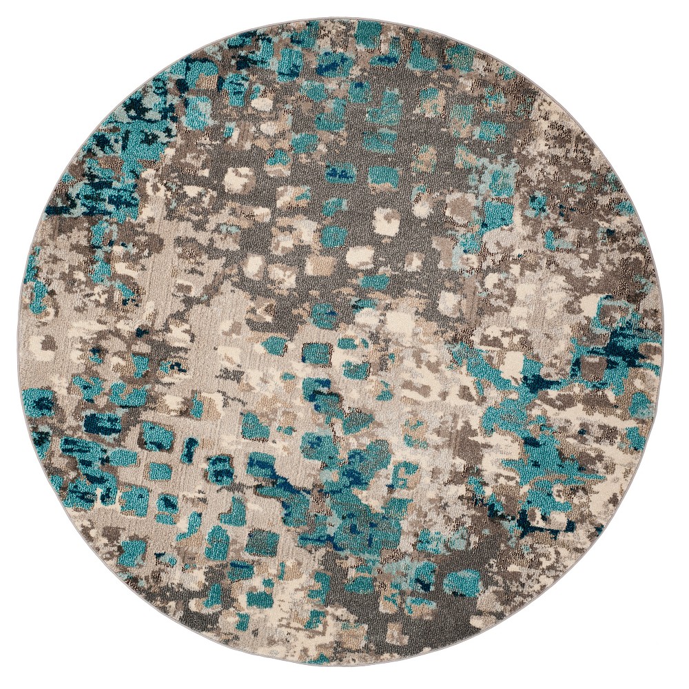 Gray/Light Blue Splatter Loomed Round Area Rug 5' - Safavieh