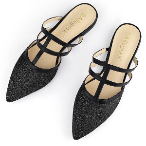 Allegra K Women's T-Strap Sparky Glitter Slip-On Pointed Toe Flats Mules - 1 of 4