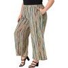 Agnes Orinda Women's Plus Size Boho Palazzo Elastic Waist Stripe Wide Leg Lounge Pants with Pocket - 3 of 4
