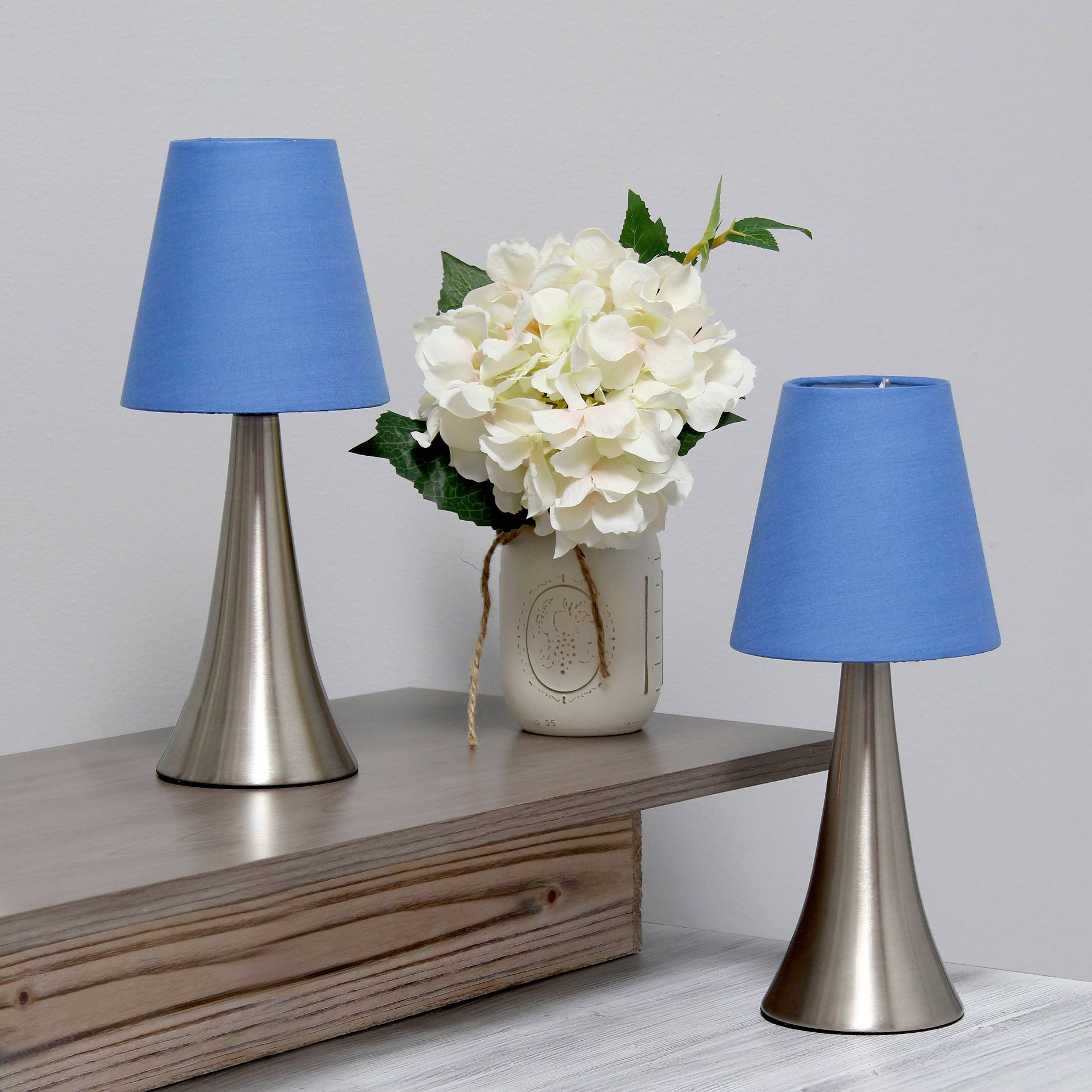 Creekwood Home 11.42" Chic and Contemporary Mini Touch Lamp Brushed Nickel with Blue Shade