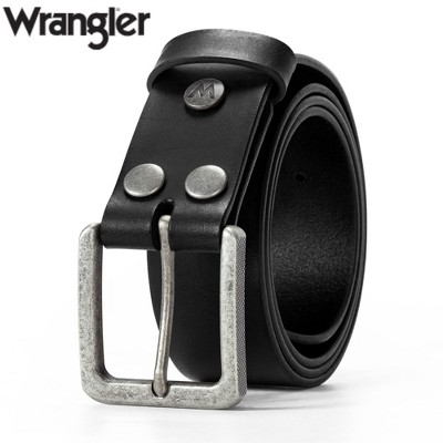 Wrangler Men's Genuine Leather Belt with Removable Sleek Square Center Bar Buckle, 38mm Casual Belt for Jeans, Gift for Men
