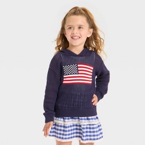 Toddler Girls' Americana Flag Sweater - Cat & Jack™ Navy Blue - 1 of 4
