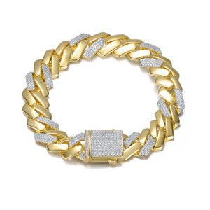 Guili Men's Luxurious 14k Gold Plated/Rose Gold Plated Miami Cuban Curb Link Bracelet with Sparkling Cubic Zirconia, Bold, Elegant and Timeless Design - 1 of 2