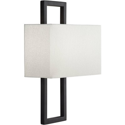 Black Rectangular Modern Wall Sconce with Faux Silk Shade
