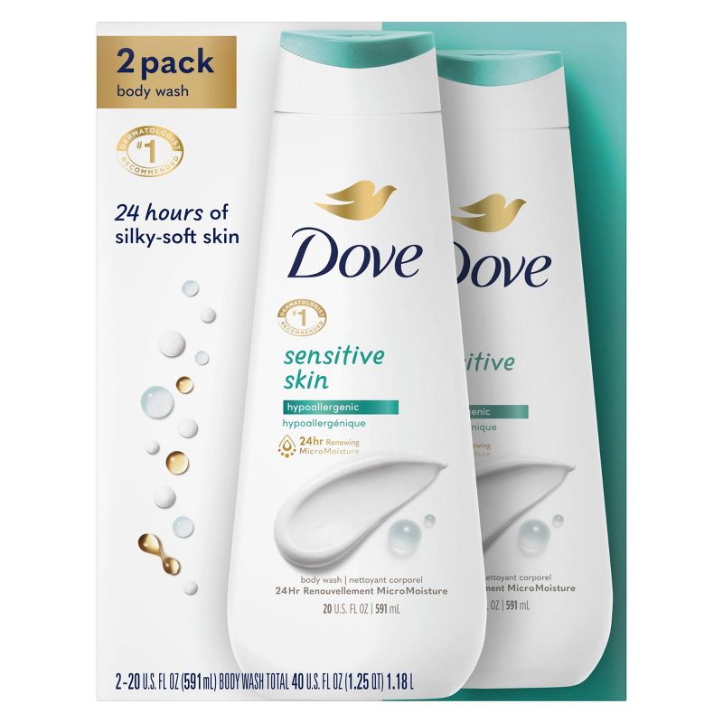 Dove Sensitive Skin Hypoallergenic Body Wash - 20 fl oz/2pk, 3 of 11