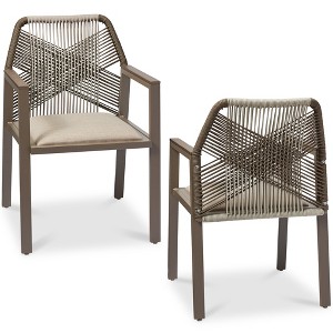 Best Choice Products Set of 2 Indoor/Outdoor Aluminum Woven Rope Dining Chairs w/ Armrests - 1 of 4