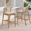 Set of 2 Acacia Wood Outdoor Bar Stool,Ergonomic Rope Woven Backrest Bar Stool with Cushions,Bar Stool for Patio or Garden-Cuddlewood - 2 of 4