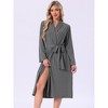 INSPIRE CHIC Women Loungewear V-neck Long Sleeve Robes Tie waist Midi Bathrobe with Pockets - 3 of 4
