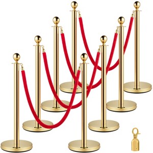 VEVOR Crowd Control Stanchion, Set of 8 Pieces Stanchion Set, Stanchion Set with 5 ft/1.5 m Red Velvet Rope, Gold Crowd Control Barrier, Gold - 1 of 4