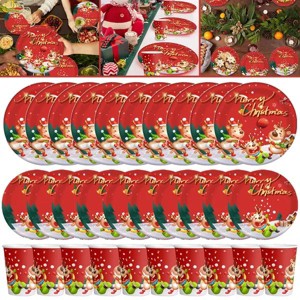 30Pcs Christmas Party Tableware Set 7 and 9 Inch Elk Claus Paper Plates 3.5 Inch Paper Cup Cute Xmas Disposable Cups for Xmas Holiday Dinner Supplies - 1 of 4