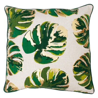 20"x20" Eden Wallace Leaf Throw Pillow Cream/Green - Decor Therapy