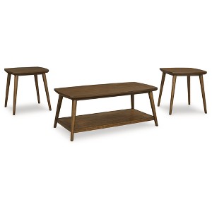 Signature Design by Ashley Lyncott Mid-Century Modern 3-Piece Table Set - 1 Coffee Table and 2 End Tables, Brown - 1 of 4