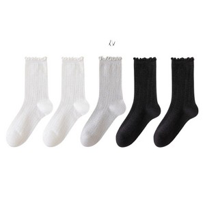 Anna-Kaci Women's Ribbed Crew Socks with Ruffle Lettuce Trim Soft Stretch Knit Comfortable Everyday 5-Pack - 1 of 4