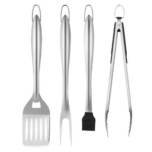 VEVOR Grilling Accessories, 4PCS BBQ Grill Tool Set,Heavy Duty Stainless Steel Barbecue Tools, With Tong, Spatula,Fork, Brush, For Outdoor Grills - 1 of 4