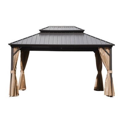 YARDSIGHT Hardtop Patio Gazebo-Outdoor Aluminum Iron Double Roof Canopy Shelter for Garden, Backyard, Deck