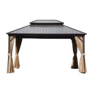 YARDSIGHT Hardtop Patio Gazebo with Aluminum Frame, Double Roof Canopy, Curtains & Netting, All-Weather Shelter for Backyard & Garden - 1 of 4