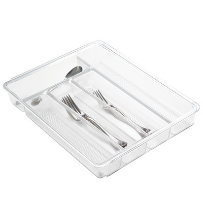 mDesign Expandable Plastic Kitchen Drawer Storage Organizer Cutlery Tray - Clear