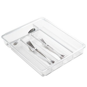 mDesign Expandable Plastic Kitchen Drawer Storage Organizer Cutlery Tray - Clear - 1 of 4