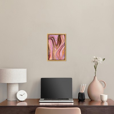 Pink and Gold Abstract Geode Canvas Wall Art with Wooden Frame