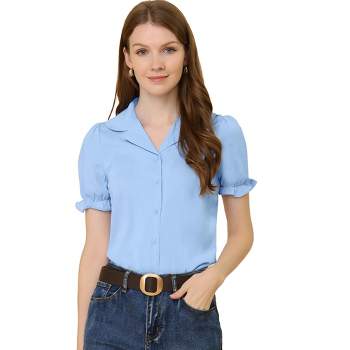 Allegra K Women's Collar Button Front Short Sleeves Work Shirts