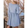 Coolmee Womens Casual Mini Dresses Smocked Crewneck Button Up Puff Long Sleeve High Waist A-Line Short Dress - 4 of 4