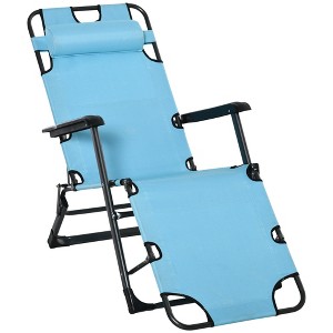 Outsunny 2-in-1 Folding Patio Lounge Chair w/ Pillow, Outdoor Portable Sun Lounger Reclining to 120°/180°, Oxford Fabric - 1 of 4