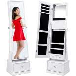 Best Choice Products 360 Swivel Standing Mirrored Jewelry Cabinet, LED-Lit Makeup Organizer w/ Mirror - White