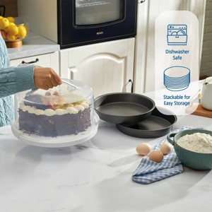12 inch Clear Cake Carrier with 2pk 9 inch Gray Round Pans, Carbon Steel - 1 of 4