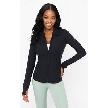 Yogalicious - Women's Slim Fit Hooded Track Jacket - Black - Medium : Target