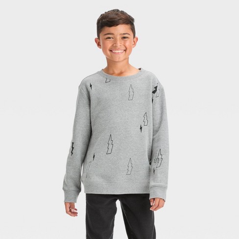 Boys Crewneck Fleece Pullover Sweatshirt Cat Jack Gray L