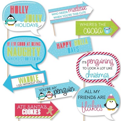 Big Dot of Happiness Funny Holly Jolly Penguin - Holiday & Christmas Photo Booth Props Kit - 10 Piece