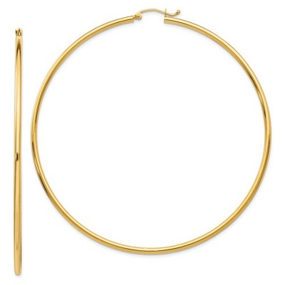 Black Bow Jewelry 2mm x 75mm 14k Yellow Gold Polished Tube Round Hoop Earrings