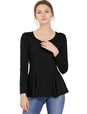 INSPIRE CHIC Women's Long Sleeve Scoop Neck Casual Peplum Shirt