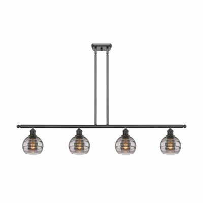 Rochester - 4 Light Stem Hung Island In Industrial Style-8.38 Inches Tall and 48 Inches Wide