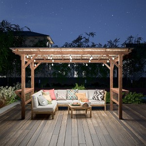 GDFStudio Bush Modern 13ft x 6.5ft Wood Outdoor Gazebo with Metal Roof, Bulbs and Bar Counters - 1 of 4