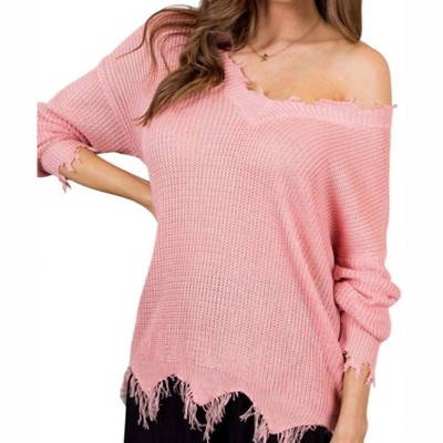 Women's Frayed V-Neck Light Weight Sweater - Mainstrip
