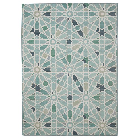 2'x3' Lanark Washable Outdoor Rug Green/Ivory - Linon