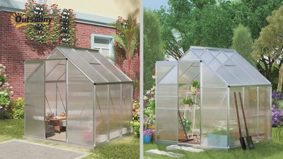 Silver Aluminum Polycarbonate Walk-In Garden Greenhouse Kit