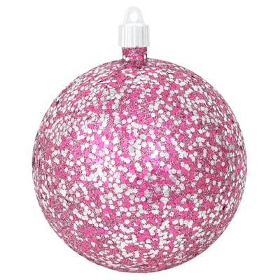 Christmas by Krebs 4ct Pink and Silver Shatterproof Glitter Christmas Ball Ornaments 4.75" (120mm)