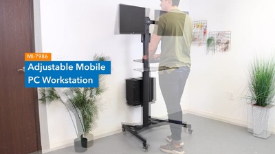 Adjustable Black Steel Mobile Dual Monitor Computer Cart