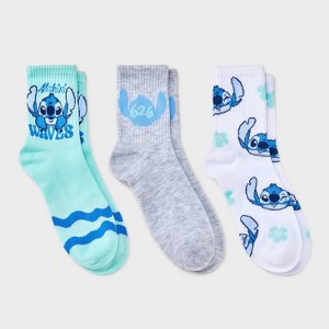 Women's Lilo & Stitch 3pk Mid Crew Socks - Mint/Heather Gray/White 4-10 - 1 of 3