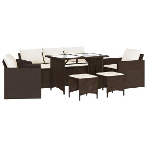 vidaXL Patio Sofa Set with Cushions Table and Modular Sofas 6 Piece Poly Rattan - Brown Glass - 1 of 4