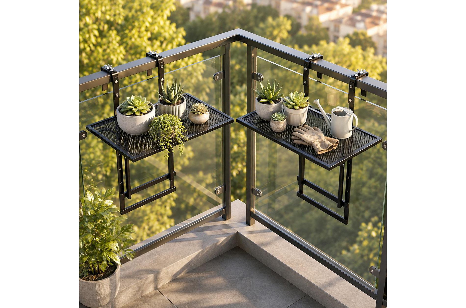 Set of 2 Metal Patio Table with 5-Level Adjustable Height for Balcony Railing, Deck and Porch, Black