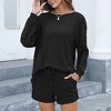 Women's Clothing Set Loose Sportswear Striped Crew Neck Long Sleeve Top Shorts Home Wear Suit - 3 of 4