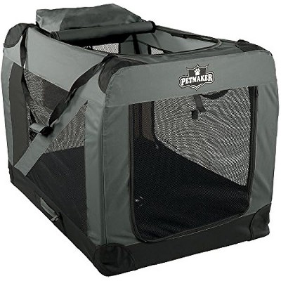 PETMAKER Portable Soft Sided Pet Crate, 16" x 12", Khaki